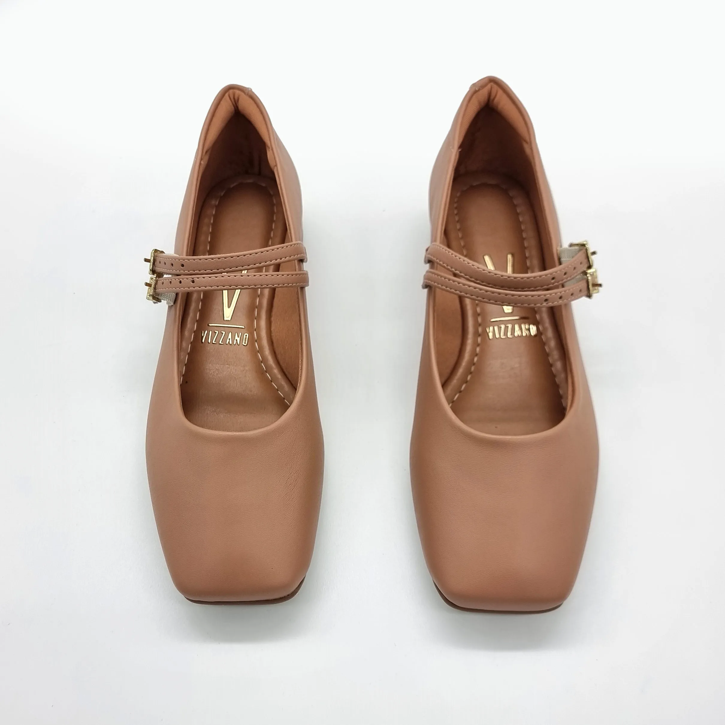 Vizzano 1427-102 Square Toe Mary-Jane Flat in Nude Napa