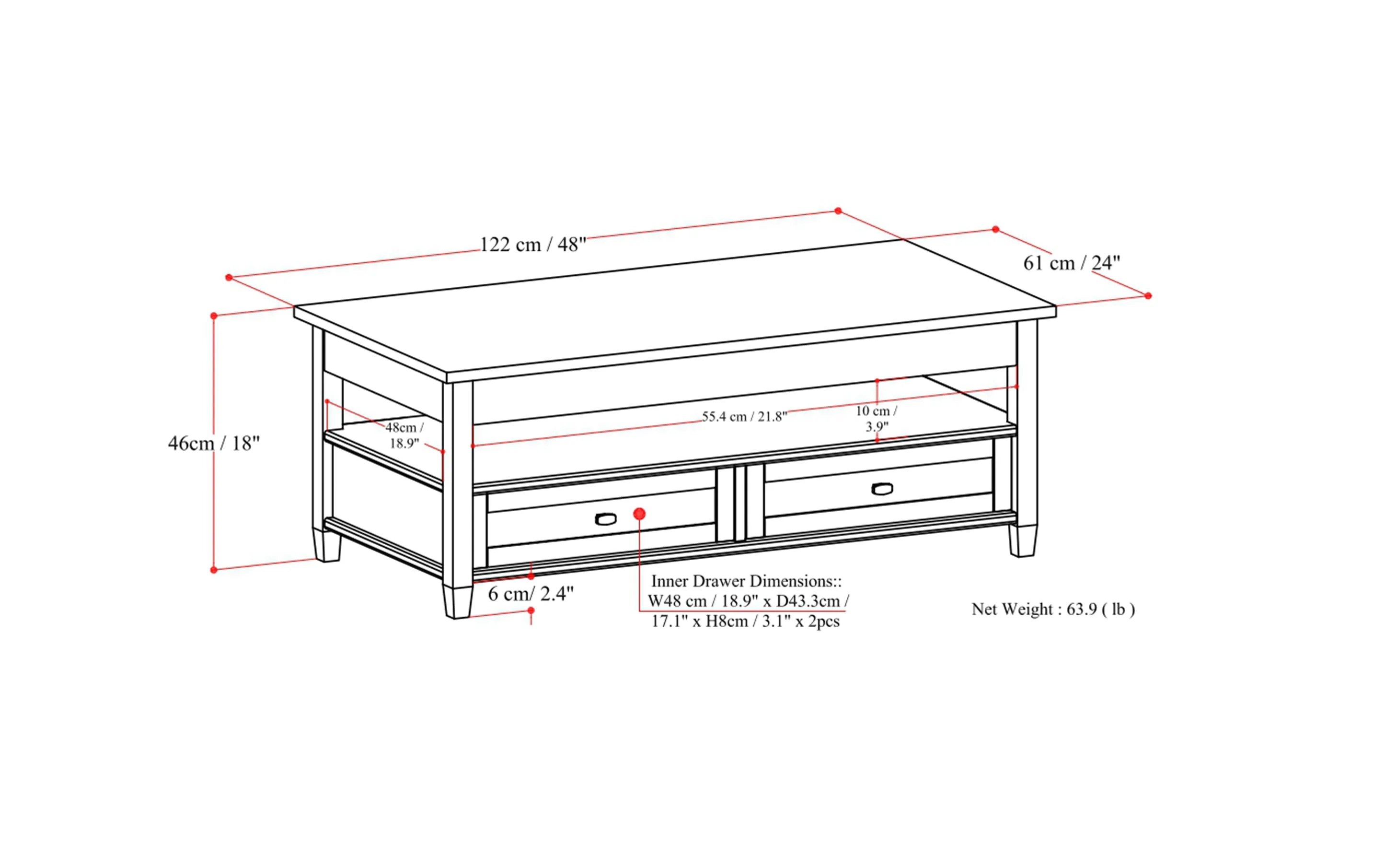Warm Shaker Lift Top Coffee Table