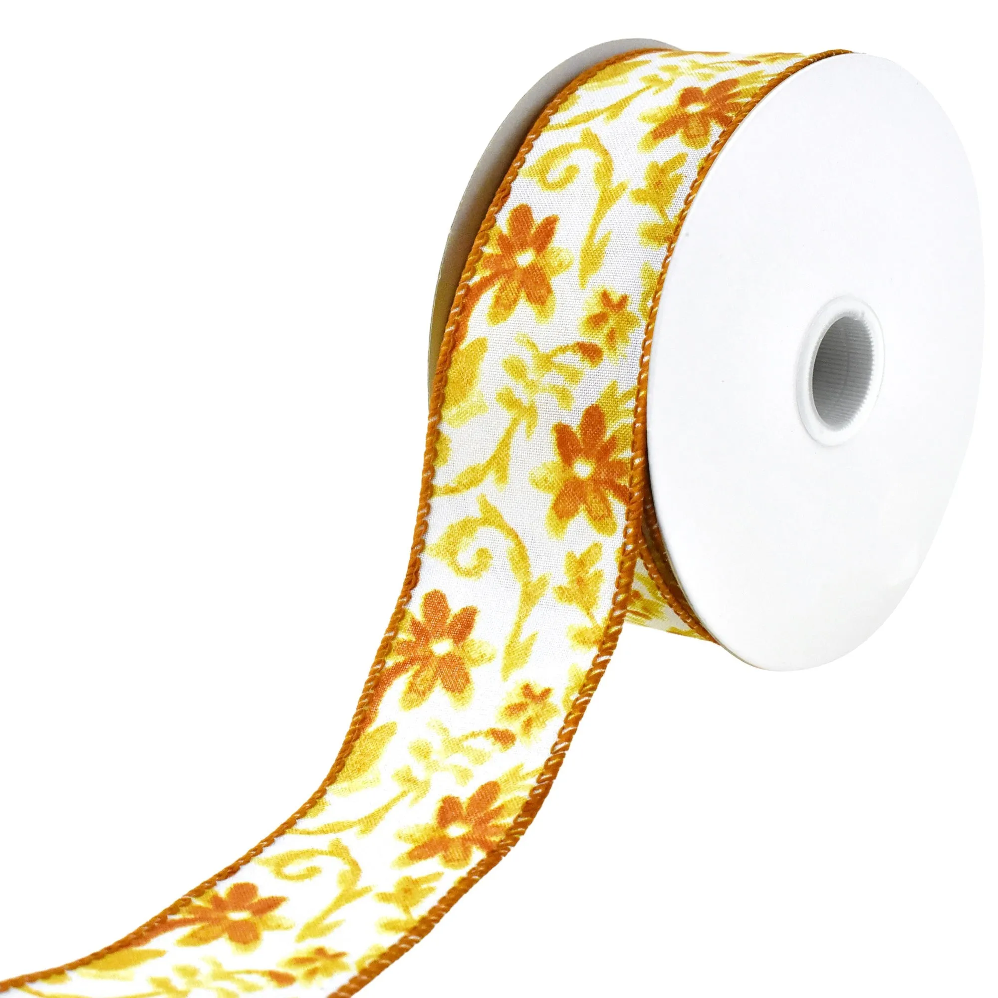 Watercolor Flower Branches Wired Ribbon, 2-1/2-Inch, 10-Yard