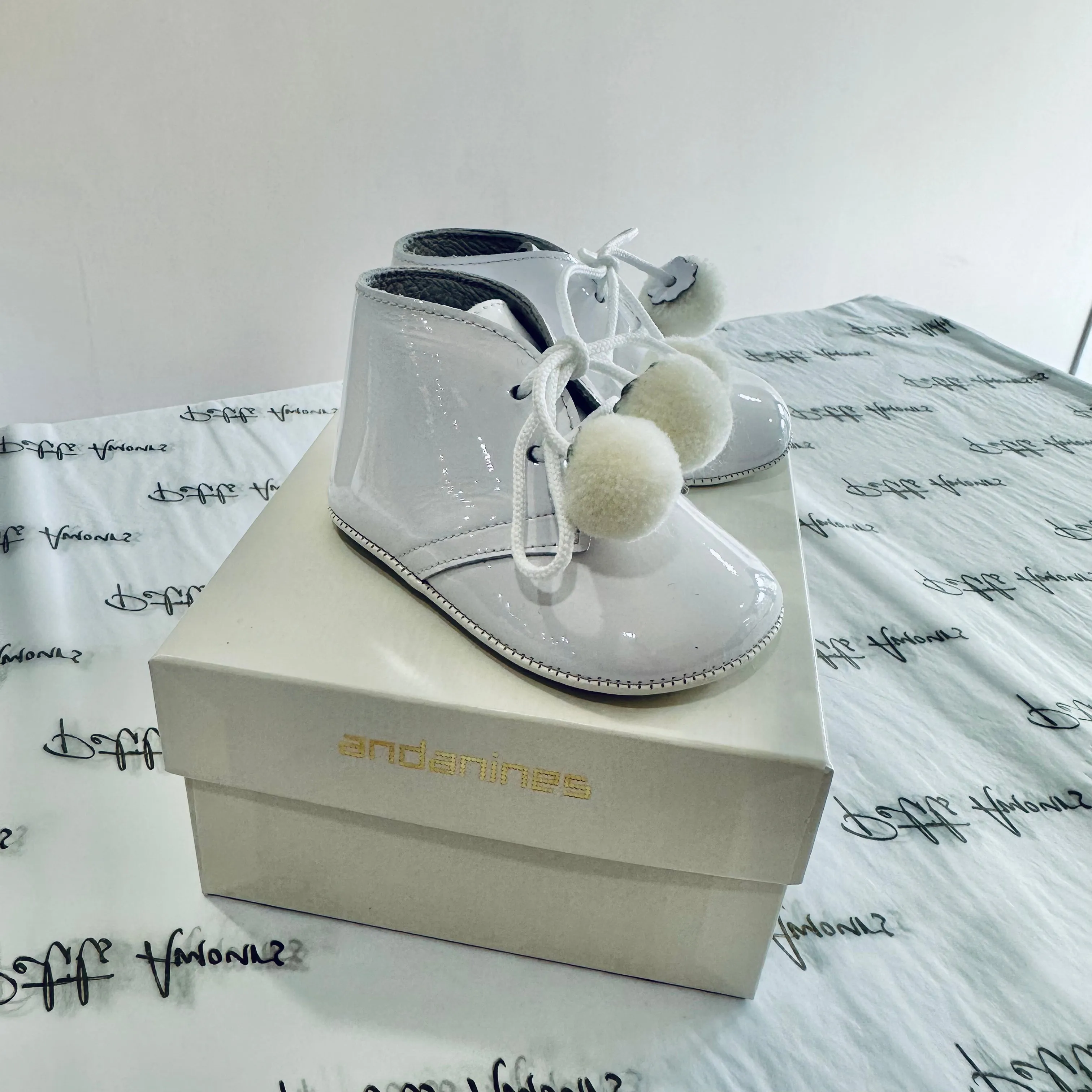 White Pom Pram Boots