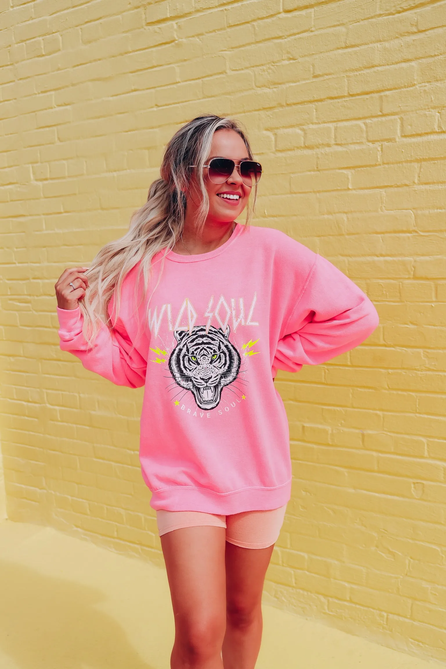 Wild And Brave Soul Graphic Sweatshirt - Neon Pink