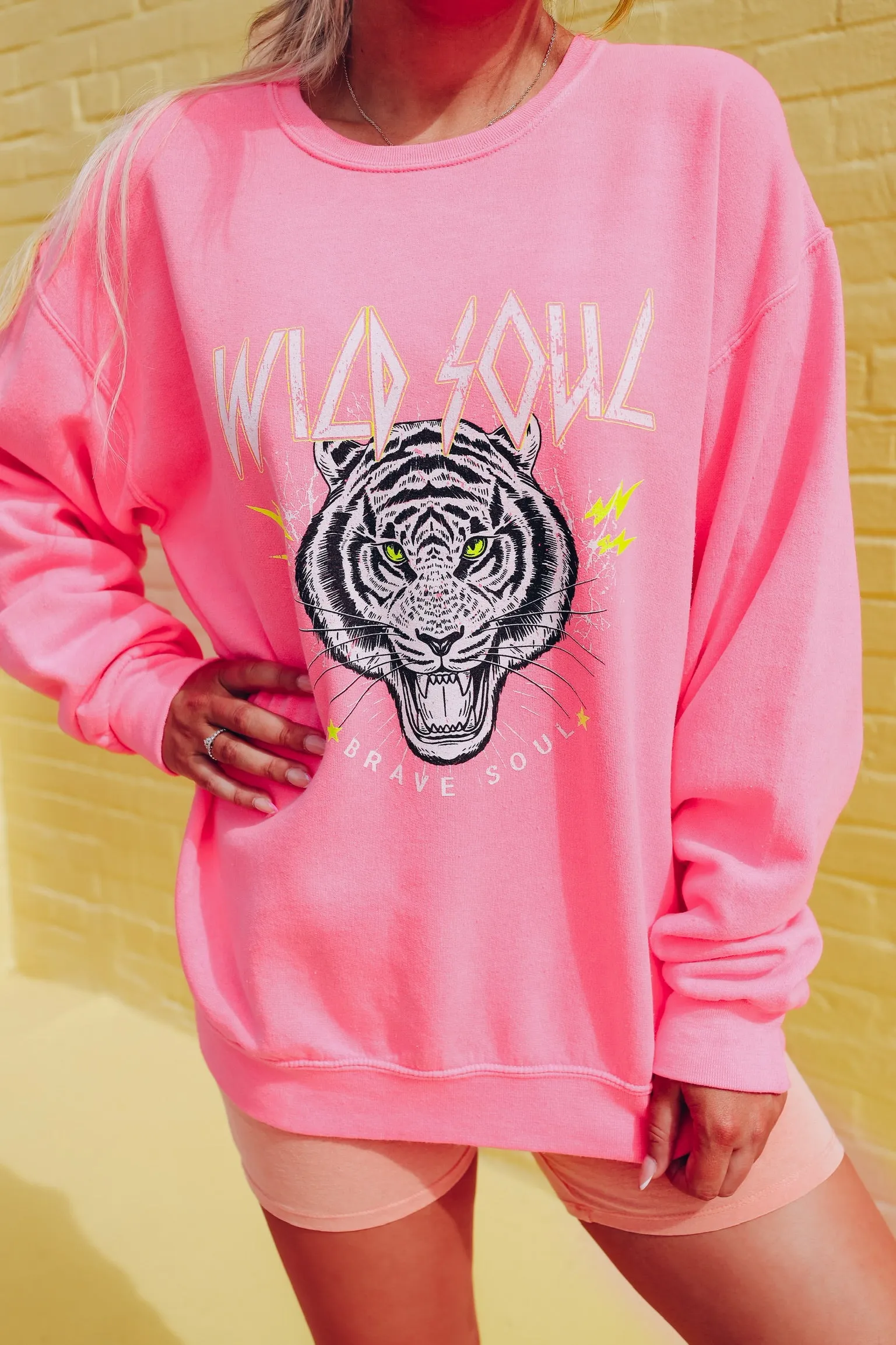 Wild And Brave Soul Graphic Sweatshirt - Neon Pink