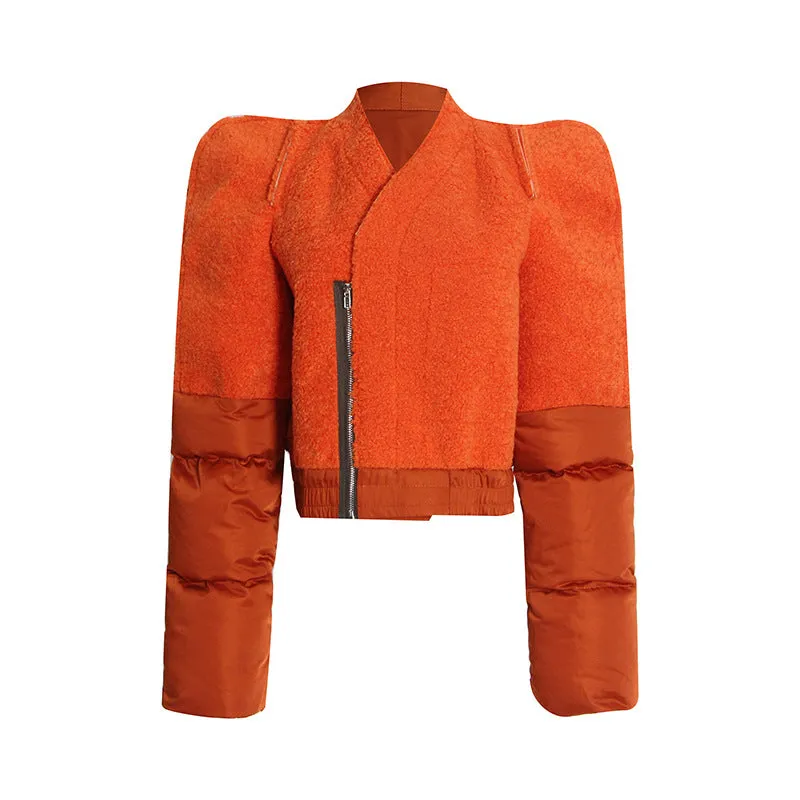 Women's fleece jacket contrast stitching short winter coat