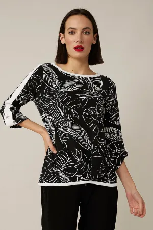 Women's Joseph Ribkoff | Palm Print Boat Neck Top  | Black