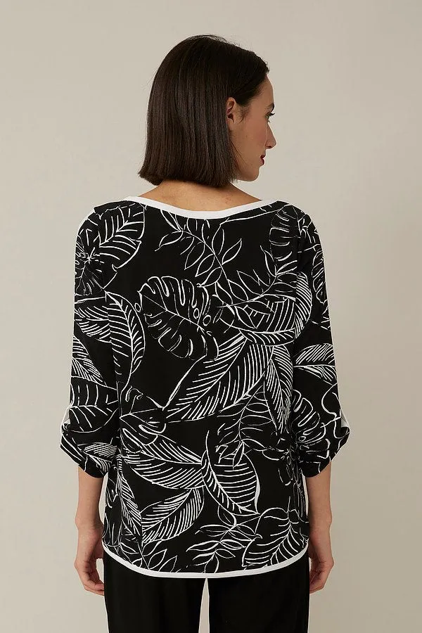 Women's Joseph Ribkoff | Palm Print Boat Neck Top  | Black
