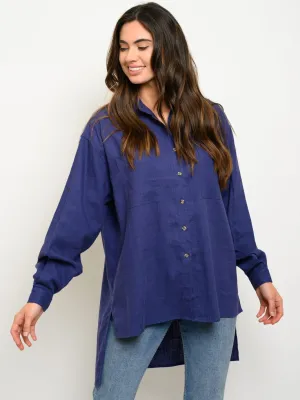 WOMEN'S LONG SLEEVE HIGH-LOW BUTTON UP TOP