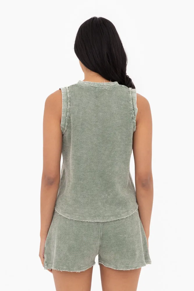 Women's Mono B | Distressed Mineral Washed Tank Top | Dark Basil