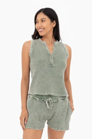 Women's Mono B | Distressed Mineral Washed Tank Top | Dark Basil