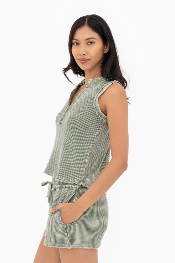 Women's Mono B | Distressed Mineral Washed Tank Top | Dark Basil