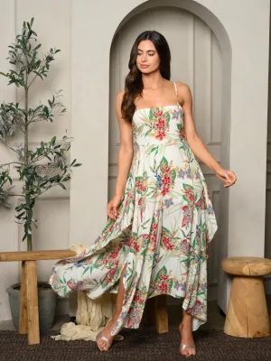 WOMEN'S SLEEVELESS OPEN BACK FLORAL HIGH-LOW MAXI DRESS