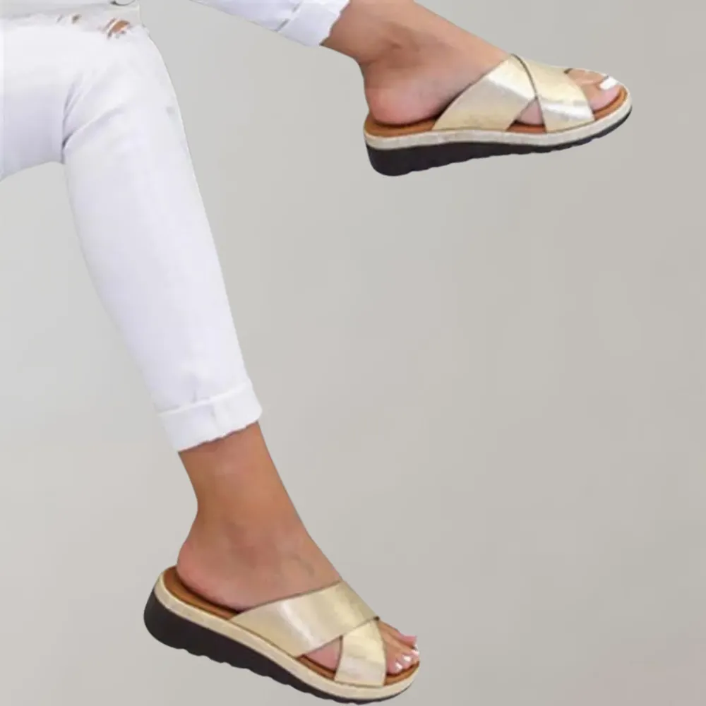 Women's Slip-On Criss-Cross Comfort Slides – Lightweight Casual Sandals