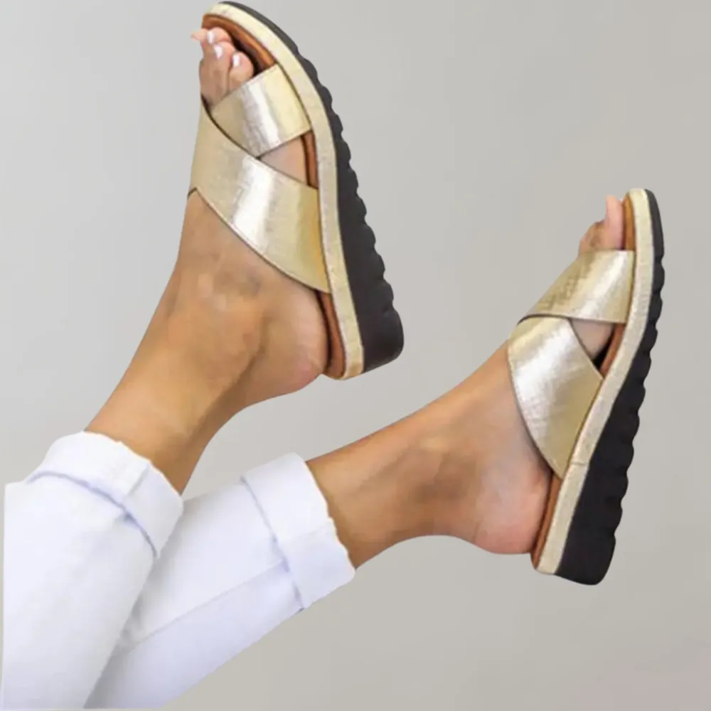 Women's Slip-On Criss-Cross Comfort Slides – Lightweight Casual Sandals